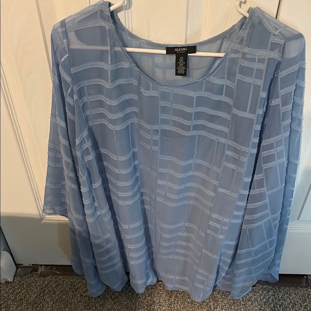 Alfani Blue 3/4 Sleeve Boxy Blouse